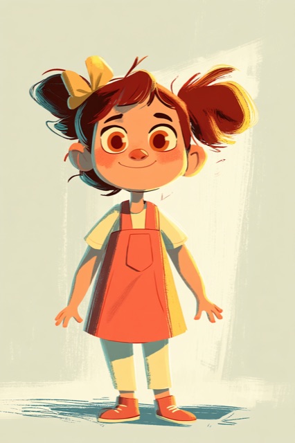 Poppy, a toddler girl with pigtails and a coral dress